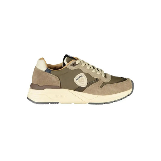 Blauer grigio poliuretano sneakers i olivengrøn og beige mockasuede med hvid gummisål og birello-logo