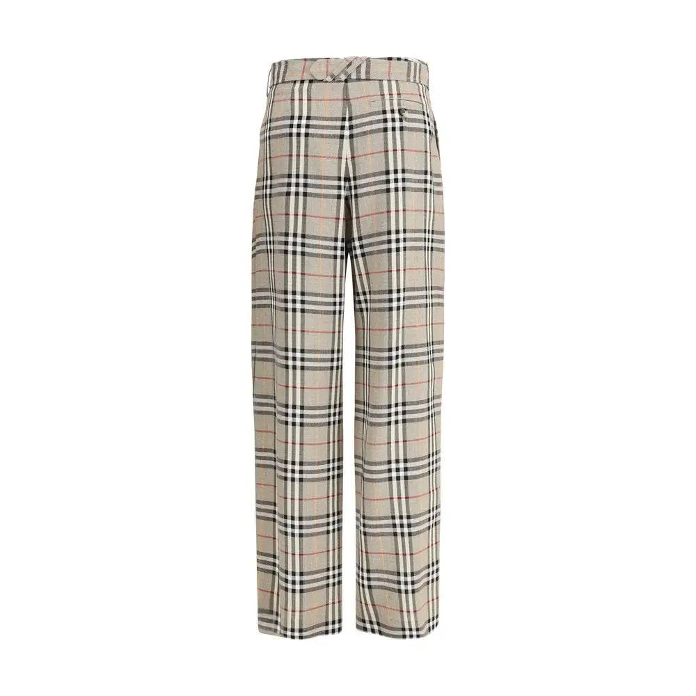 Burberry beige viscose casual pants in plaid wide-leg style