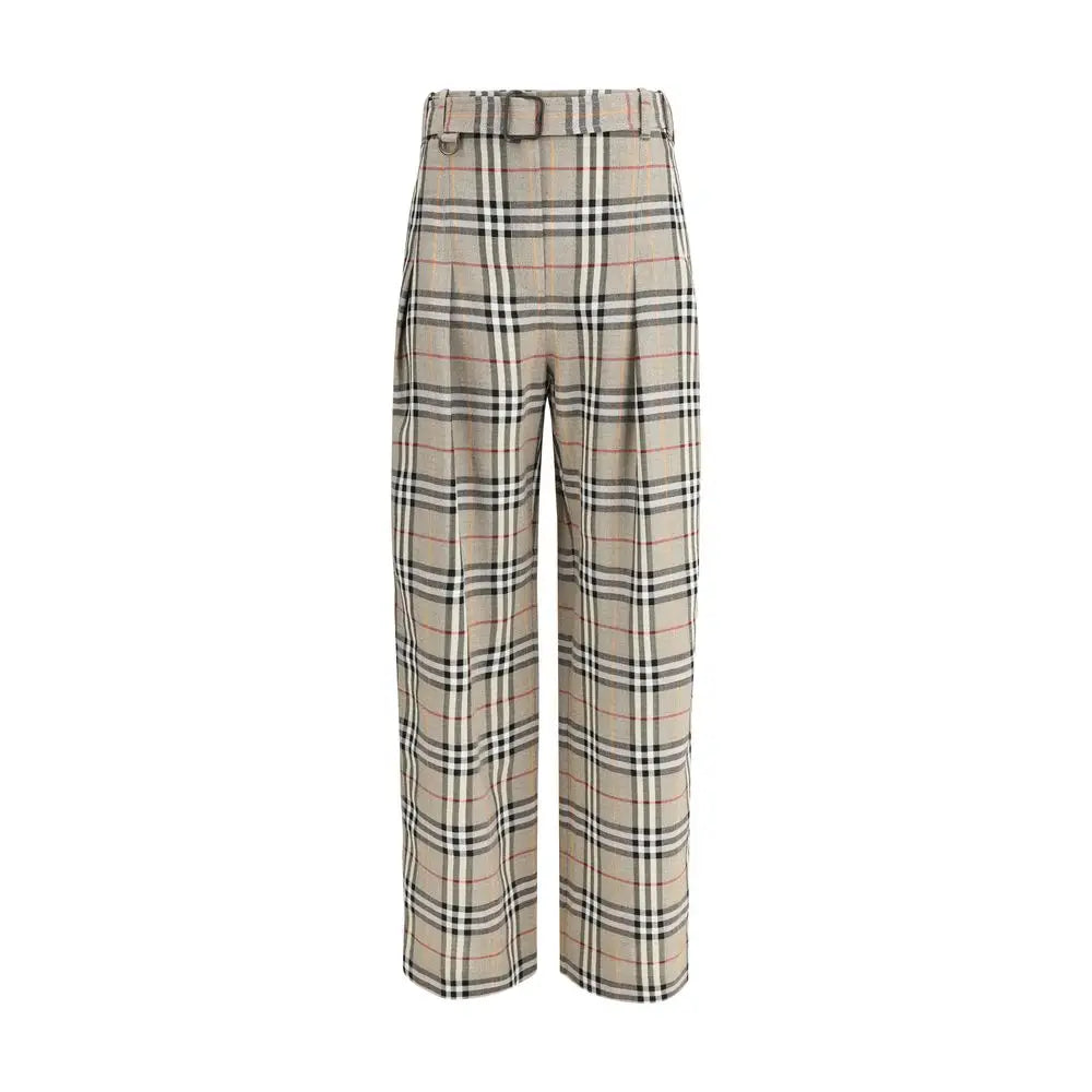 Burberry beige viscose casual pants in beige, black and red plaid with belt