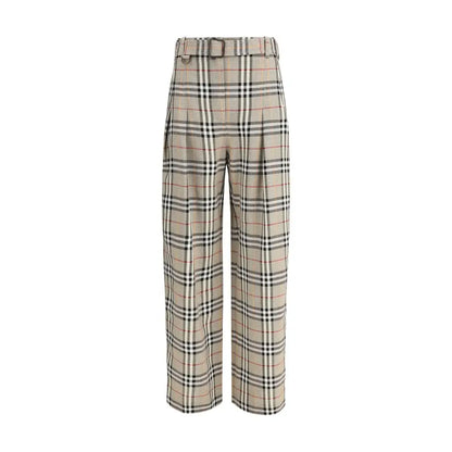 Burberry beige viscose casual pants in beige, black and red plaid with belt