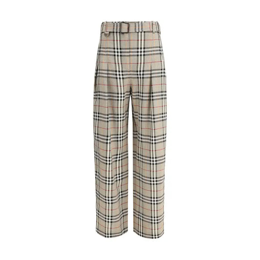 Burberry beige viscose casual pants in beige, black and red plaid with belt
