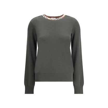 Burberry bicolor cotton sweatshirt i mørkeolivengrøn strik med mønstret krave og ribbet manchetter