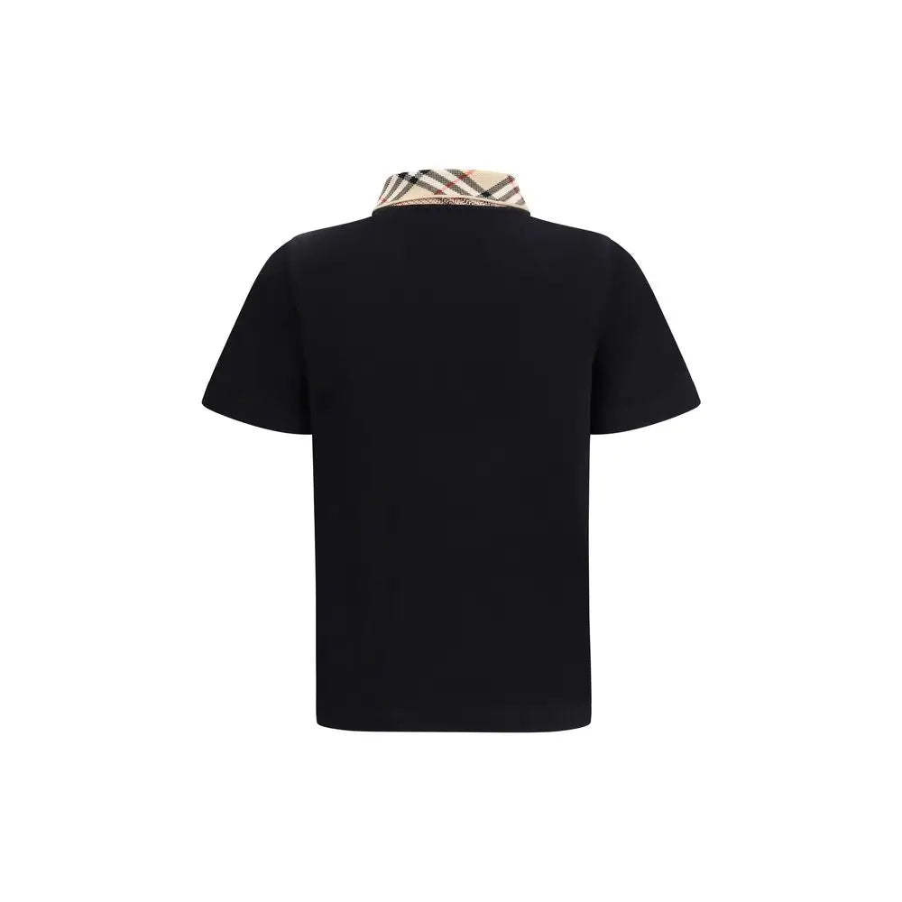 Burberry black cotton polo shirt med beige, sort sortærmet design