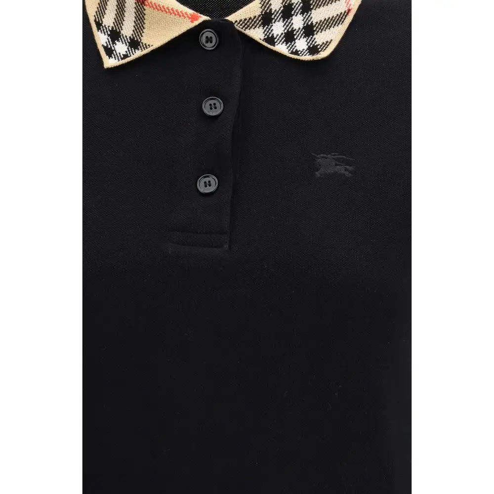 Burberry black cotton polo shirt med beige-sorte ternkrave og logo