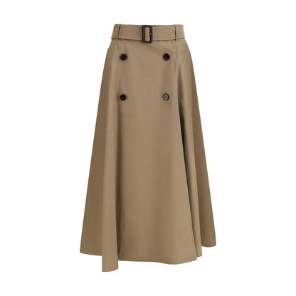 Burberrys brune bomulds midi-nederdel i beige trench-stil med belte og sorte knapper