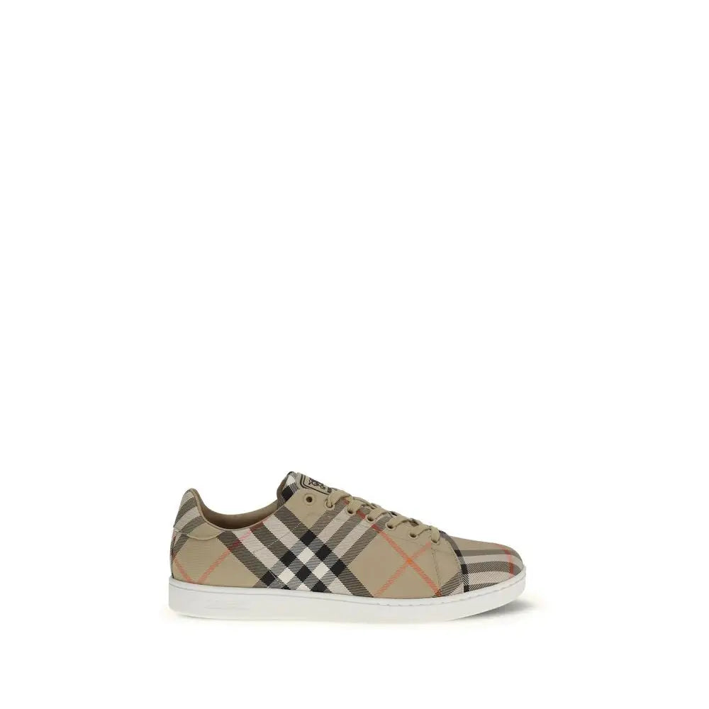 Burberry multicolor polyamide low top sneakers i beige og sort tern med hvid gummisål