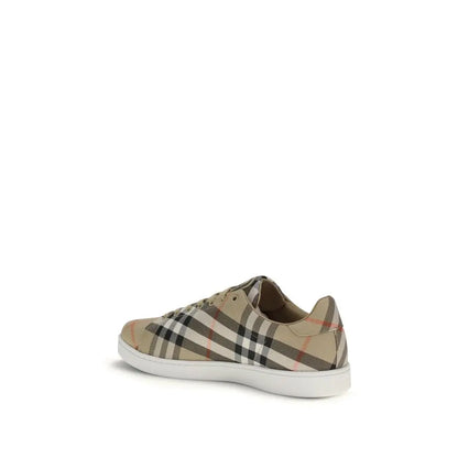 Burberry multicolor polyamide low top sneakers i beige og sort tern med hvid gummisål
