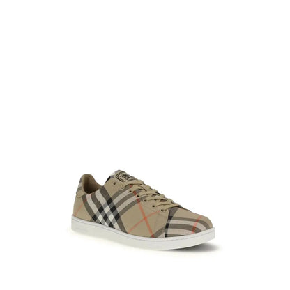 Burberry multicolor polyamide low top sneakers in beige and black checkered design with white rubber sole