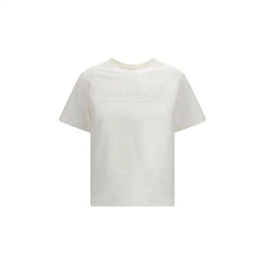 Burberry white cotton sportswear: cream t-shirt med subtilt logo