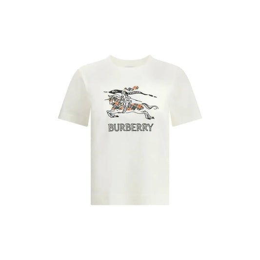 Burberrys hvide bomulds t-shirt med hest og rytter-motiv