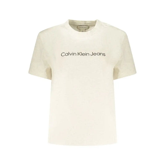 Calvin Klein beige kvindelig bomulds t-shirt med sort logo
