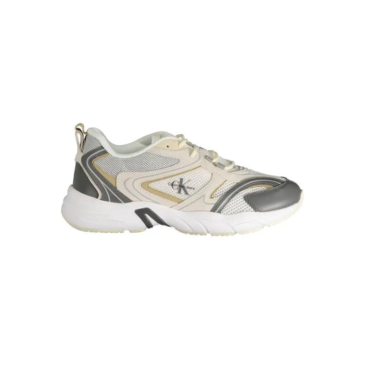 Calvin Klein beige polyester sneakers med grå mesh og guld accenter