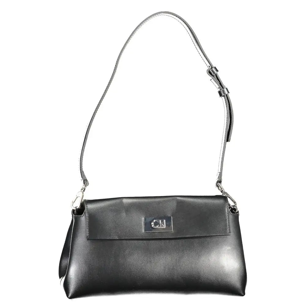 Calvin Kleins sorte sorte sort black leather crossbody bag with silver-tone ck logo plaque and adjustable strap