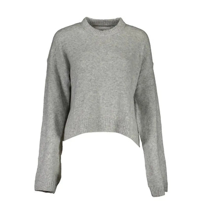 Calvin Klein grå uldtrøje i blød, heather grå cropped knit med ribbet crew hals