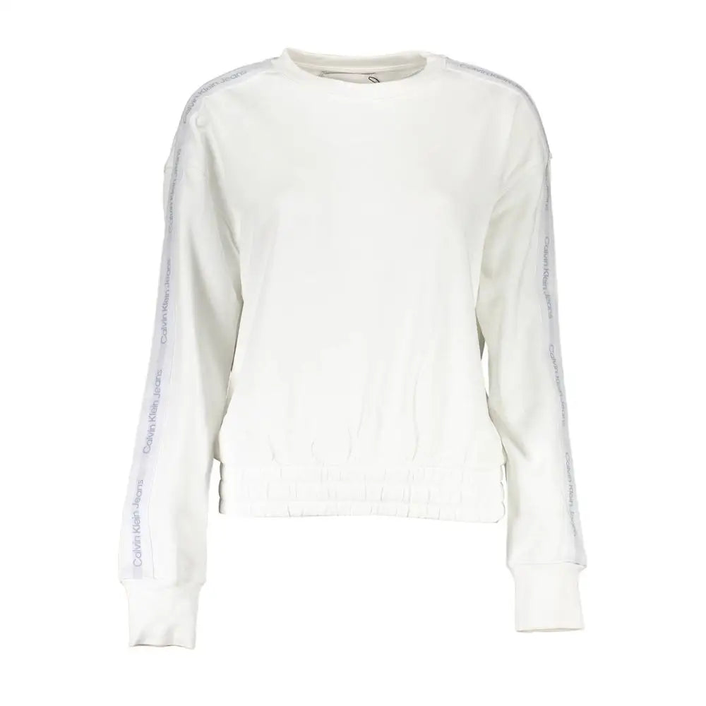 Calvin Klein white cotton sweater with logo tape on sleeves