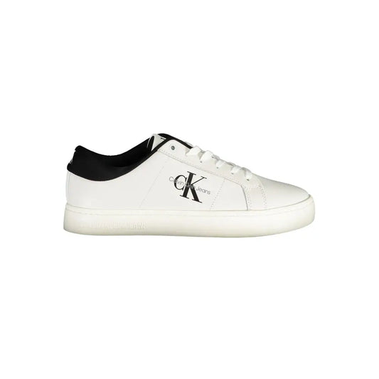 Hvide Calvin Klein polyester sneakers med hvidt læder og sort logo