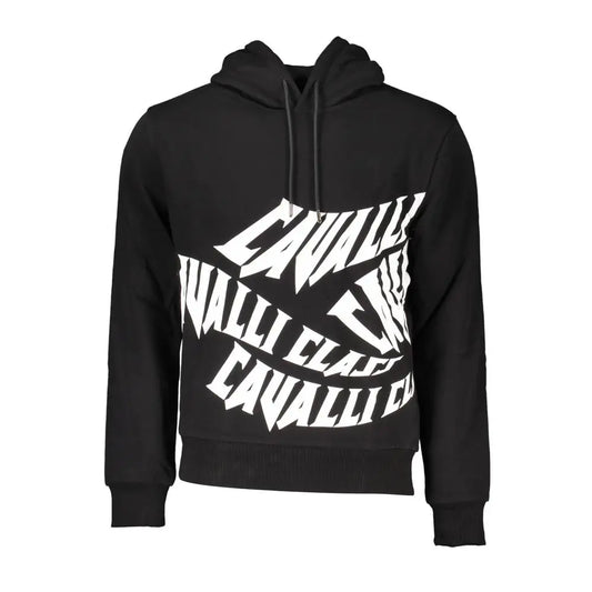 Cavalli class black cotton hoodie with bold white graphic lettering