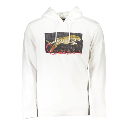 Cavalli class white cotton sweater med gule og sorte gepard grafik og cheetah class tekst