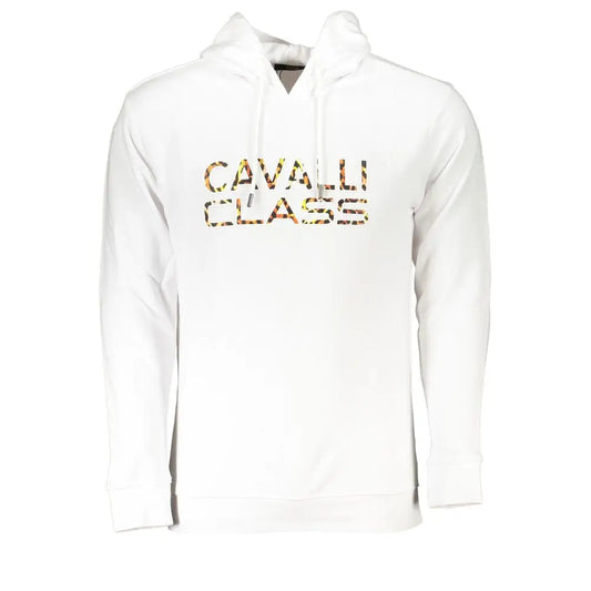 Hvid Cavalli Class bomuldssweater med guld leopardprint