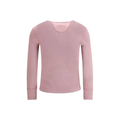 Chloé multicolor cotton shirt i blød pink ribbet langærmet termisk top med rund hals og logo på ryggen