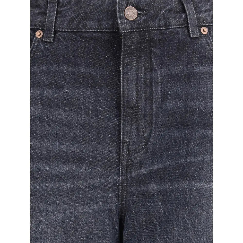 Chloé wide-leg jeans i mørk denim med knap og kobberhardware. Spar 30-70% på mode