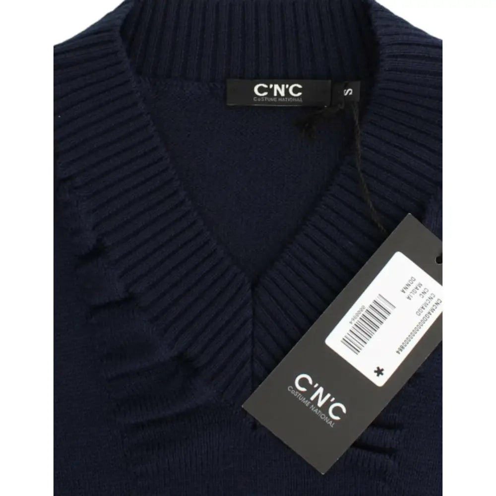 Costume National Dark blue V-neck wool sweater