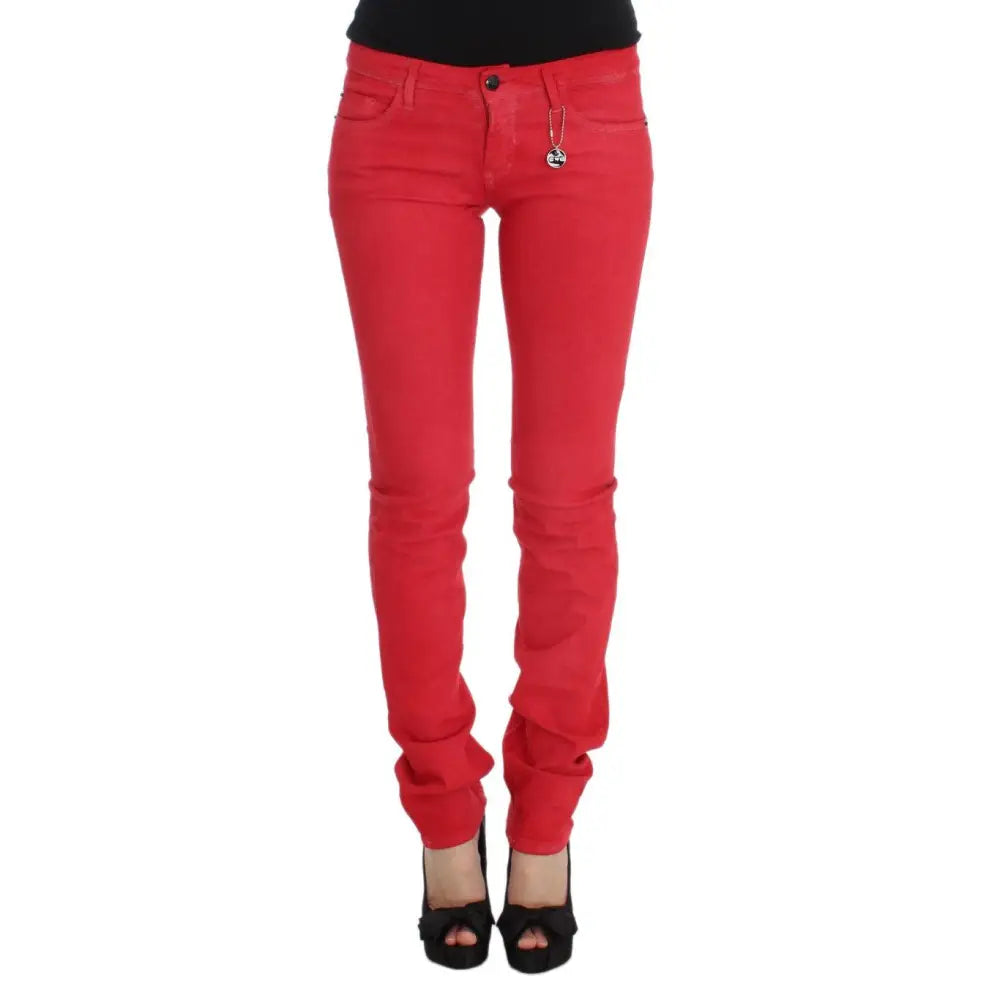 Costume National Red Cotton Blend Super Slim Fit Jeans