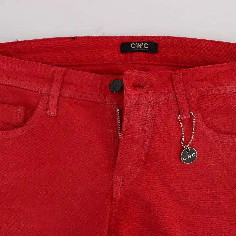 Costume National Red Cotton Blend Super Slim Fit Jeans