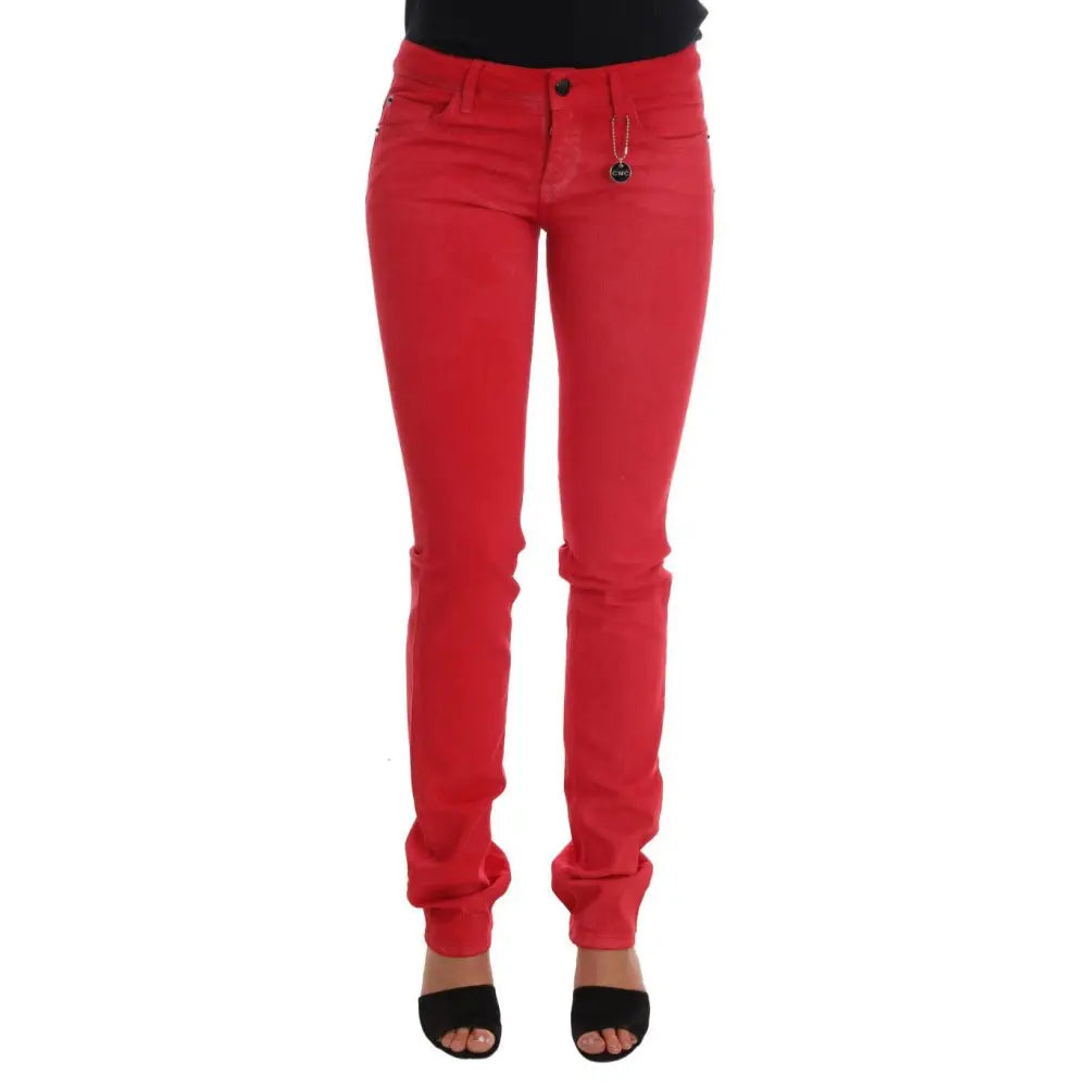 Costume National Red Cotton Stretch Slim Jeans