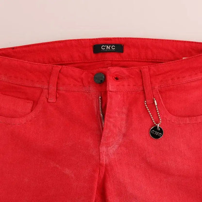 Costume National Red Cotton Stretch Slim Jeans