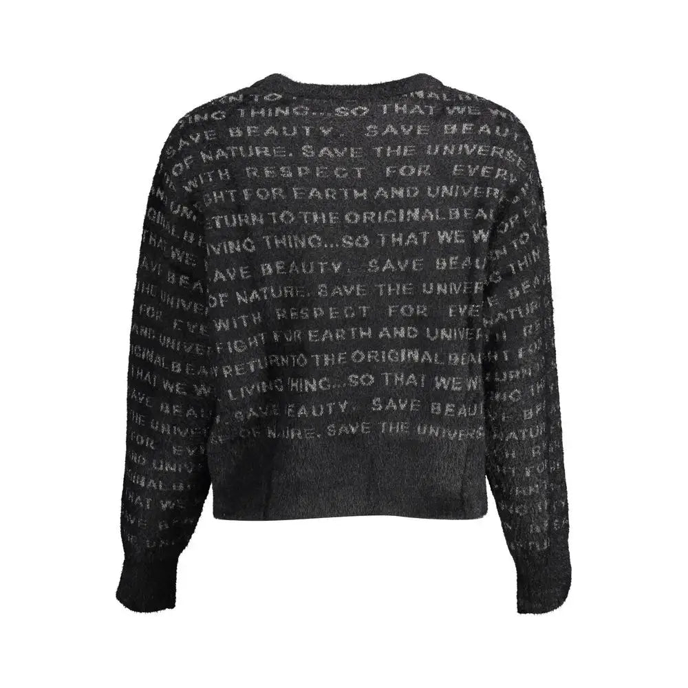 Desigual black polyester sweater med grå tekstdesign