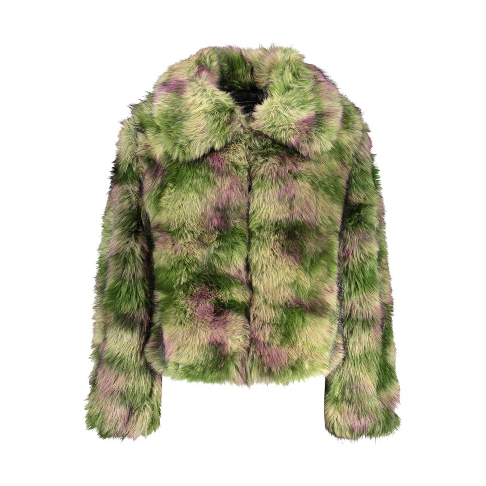 Green and pink Desigual faux-fur jacket, front view