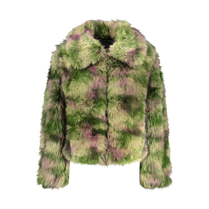 Green and pink Desigual faux-fur jacket, front view