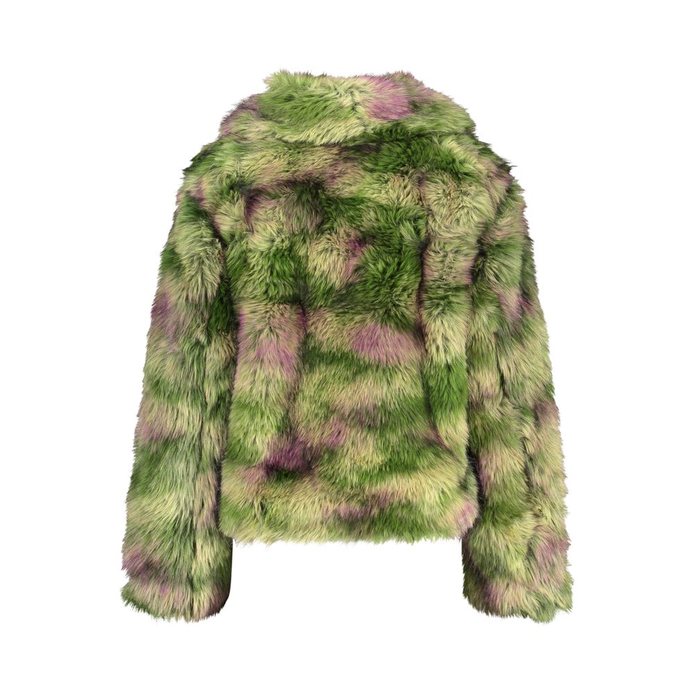 Green and pink Desigual faux-fur jacket, back view