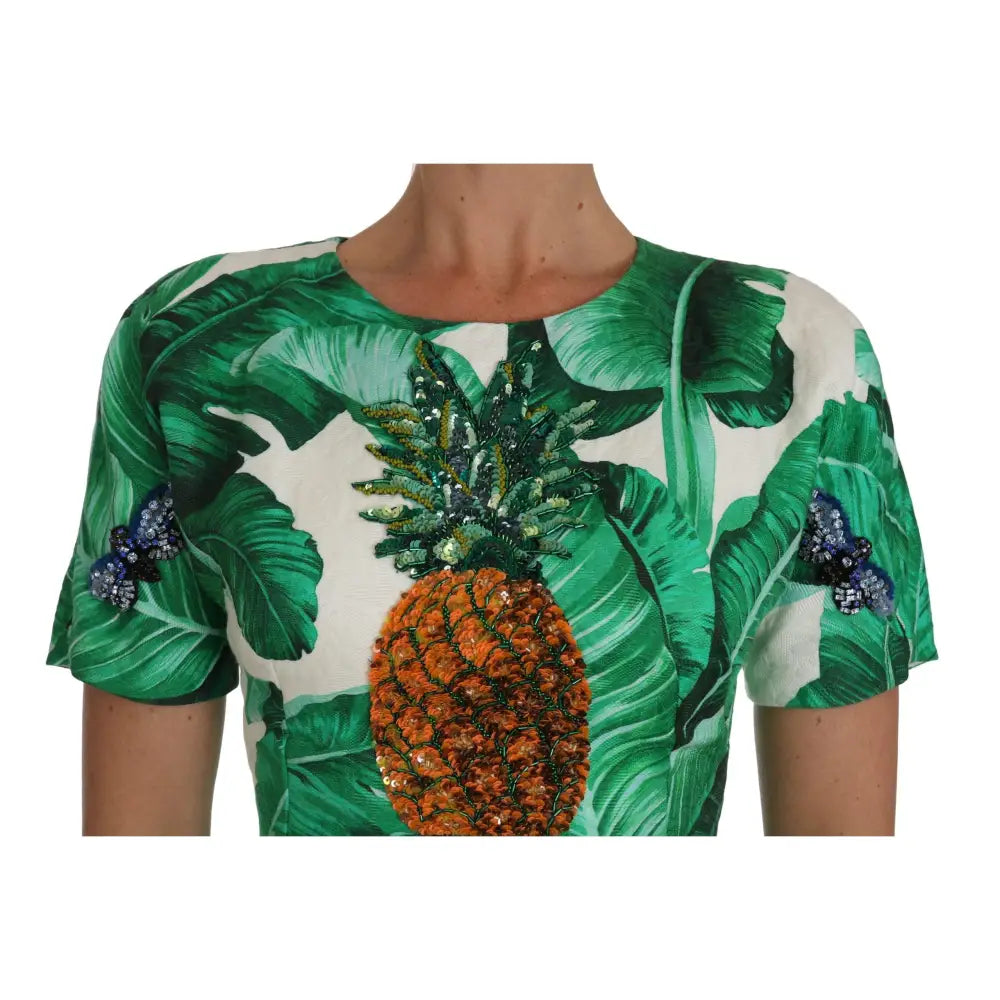 Dolce & Gabbana A-Line Banana Leaf Pineapple Crystal Dress
