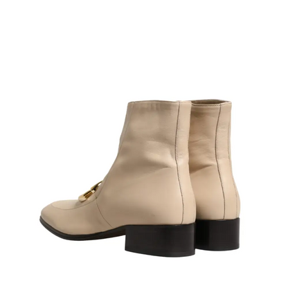 Dolce & Gabbana Beige Leather Logo Plaque Ankle Boots Shoes - 44 - Ankelstøvler