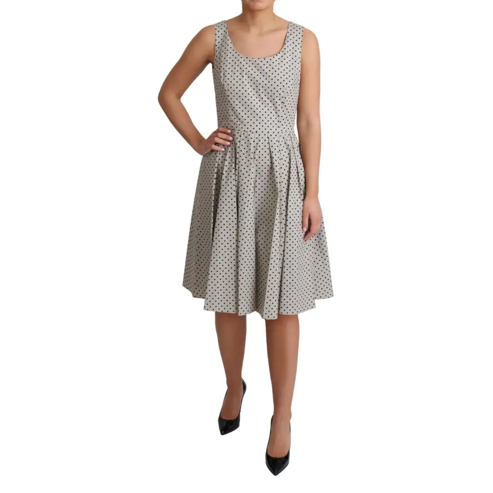 Beige polka dotted Dolce & Gabbana bomuld A-line kjole i blødt stof
