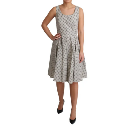 Beige polka dotted Dolce & Gabbana bomuld A-line kjole i blødt stof