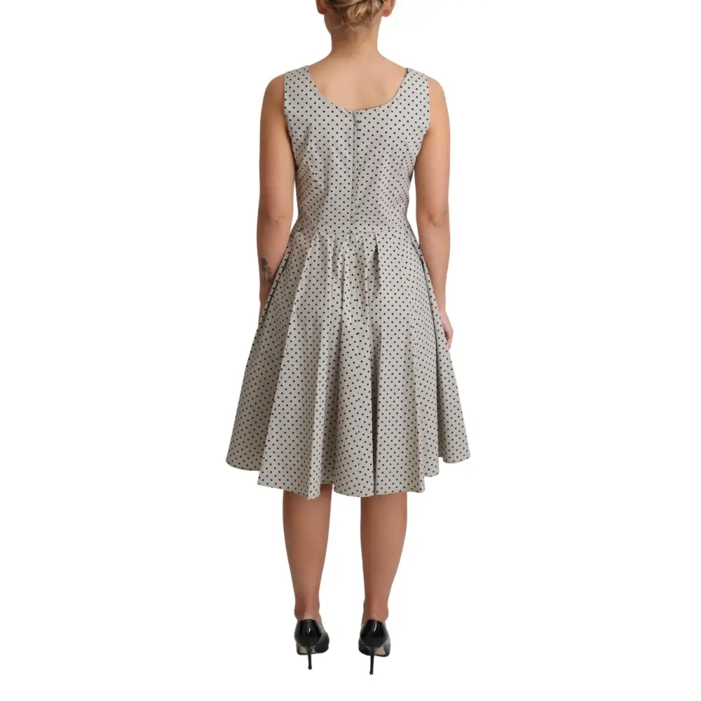 Beige polka dotted blødt bomuld A-line kjole fra Dolce & Gabbana