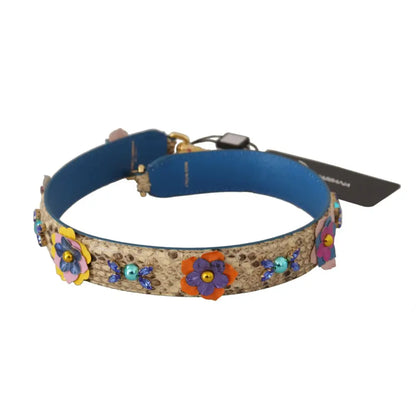 Dolce & Gabbana Beige Python Læder Floral Studded Skulder Strap
