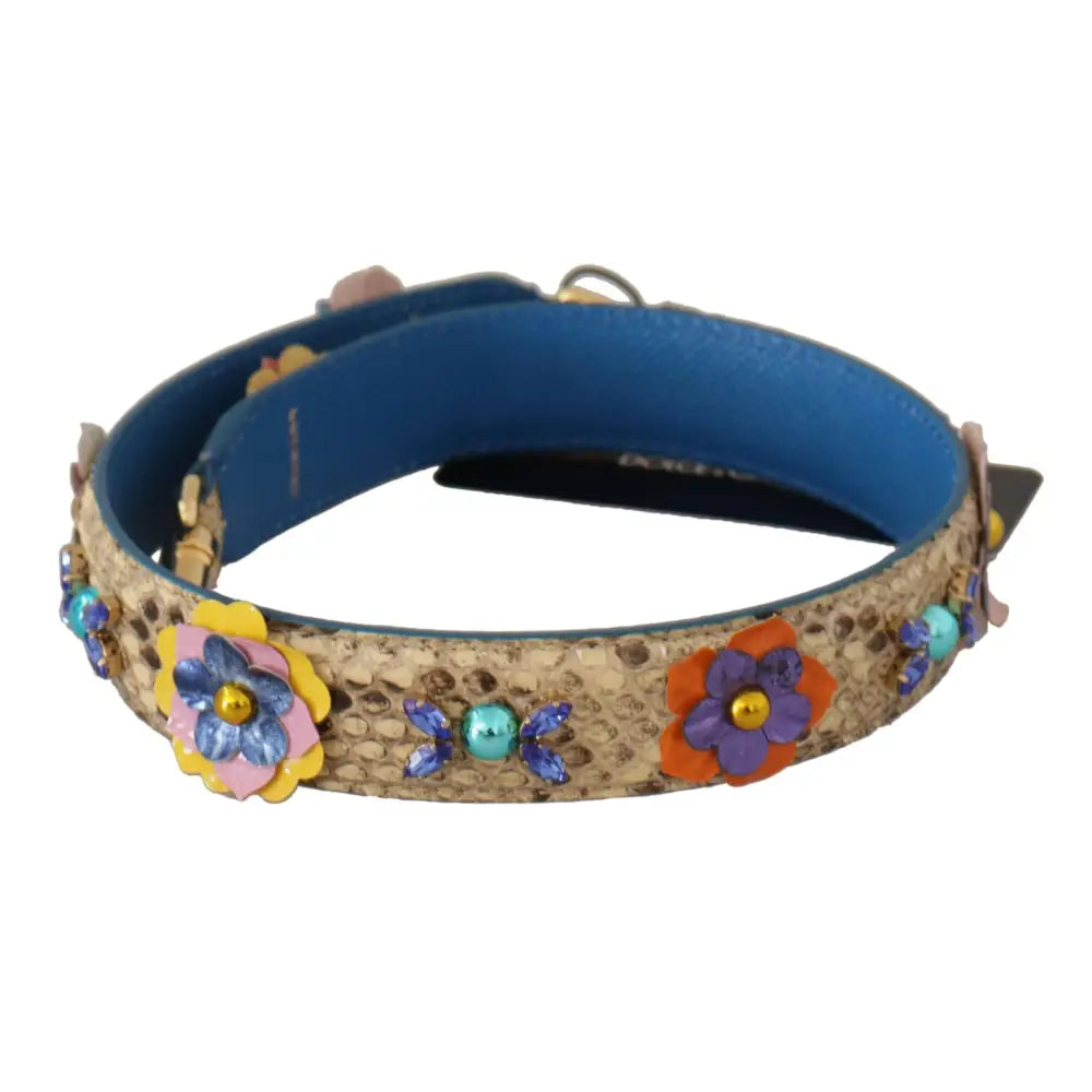 Dolce & Gabbana Beige Python Læder Floral Studded Skulder Strap