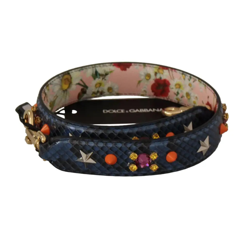Dolce & Gabbana Blå Exotic Læder Krystals Reversible Skulder Strap