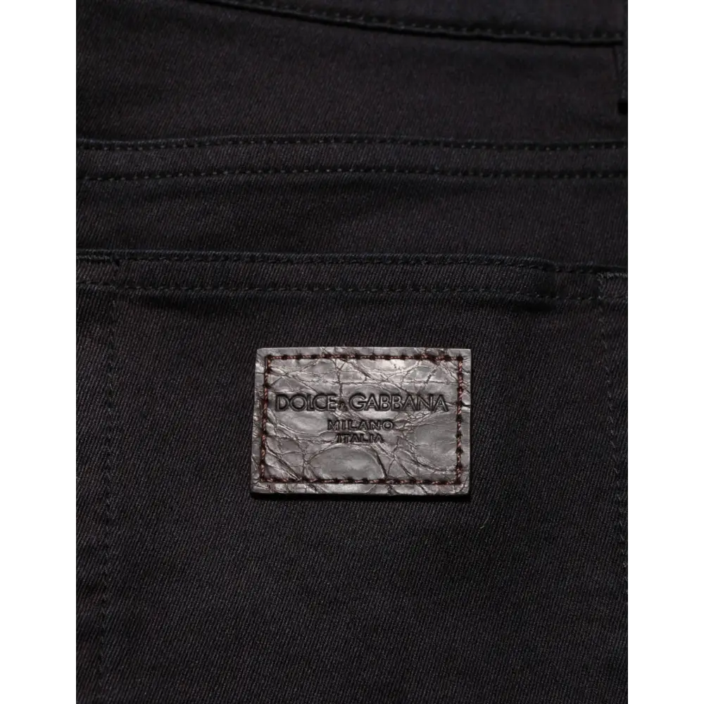 Dolce & Gabbana Milano Italia silver crocodile patch on black cotton blend skinny jeans