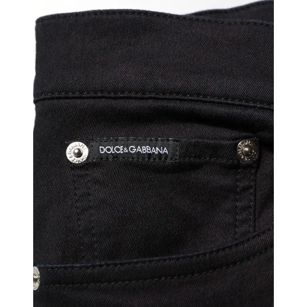 Dolce & Gabbana black cotton blend skinny jeans with silver buttons