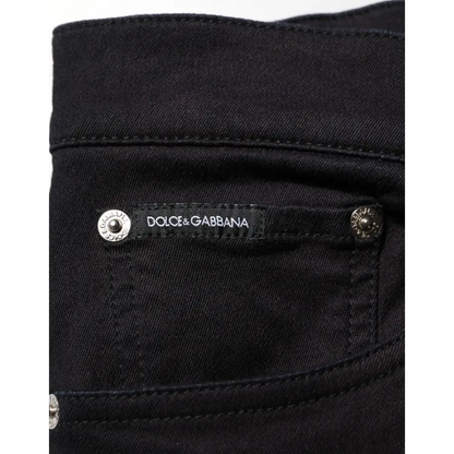 Dolce & Gabbana black cotton blend skinny jeans with silver buttons
