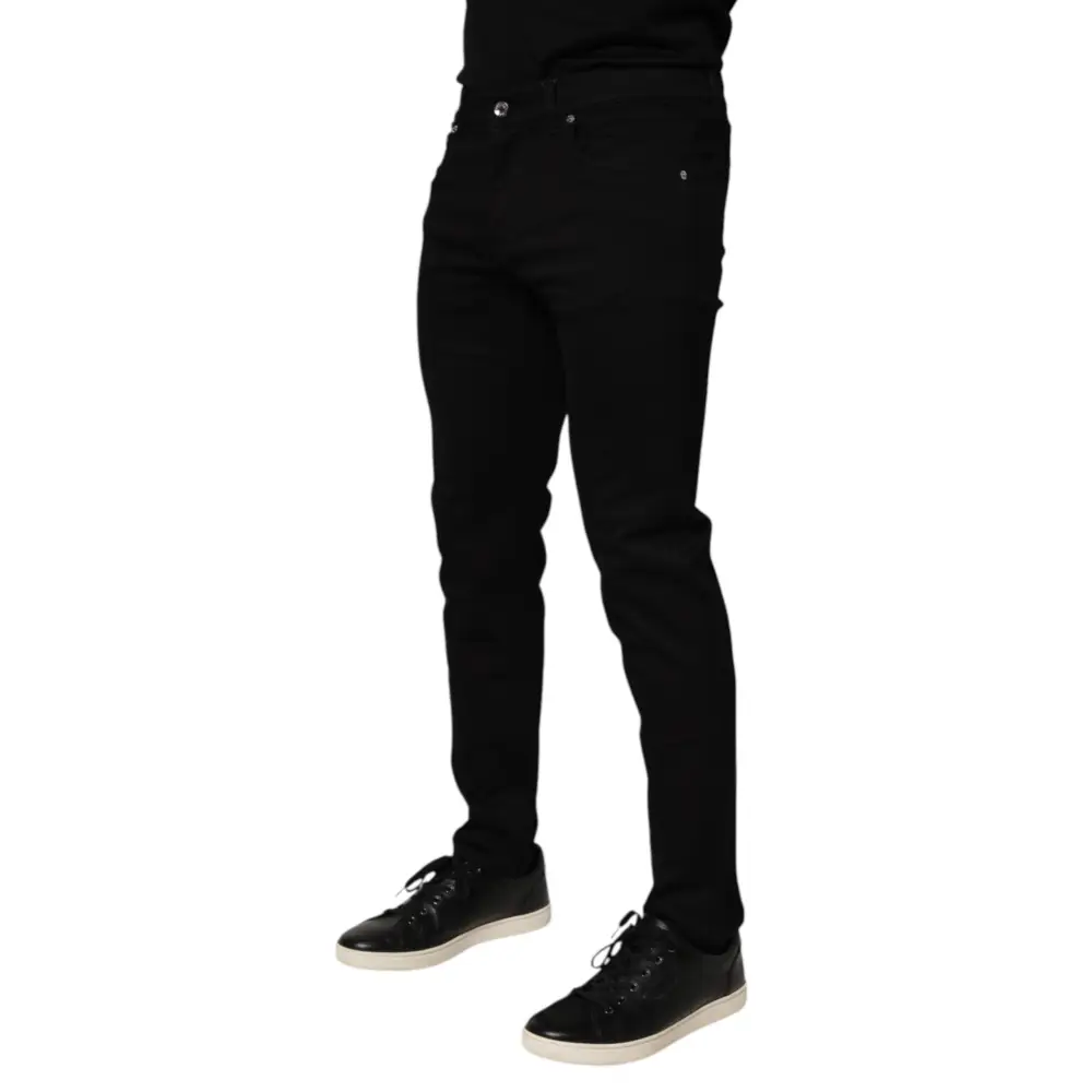 Dolce & Gabbana black cotton blend skinny jeans with silver stitching