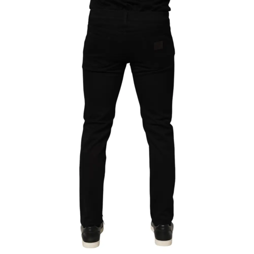 Dolce & Gabbana black cotton blend skinny jeans med subtil tekstur og lille patch