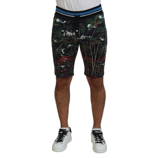 Dolce & Gabbana Black Cotton Volcano Print Casual Shorts