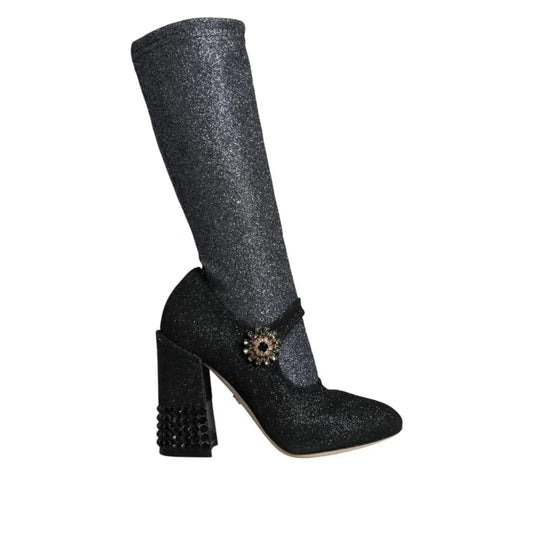 Dolce & Gabbana Black Crystal Mary Janes Booties Shoes