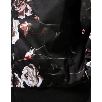 Dolce & Gabbana Black Floral Polyester Full Zip Bomber Jacket - Jakke